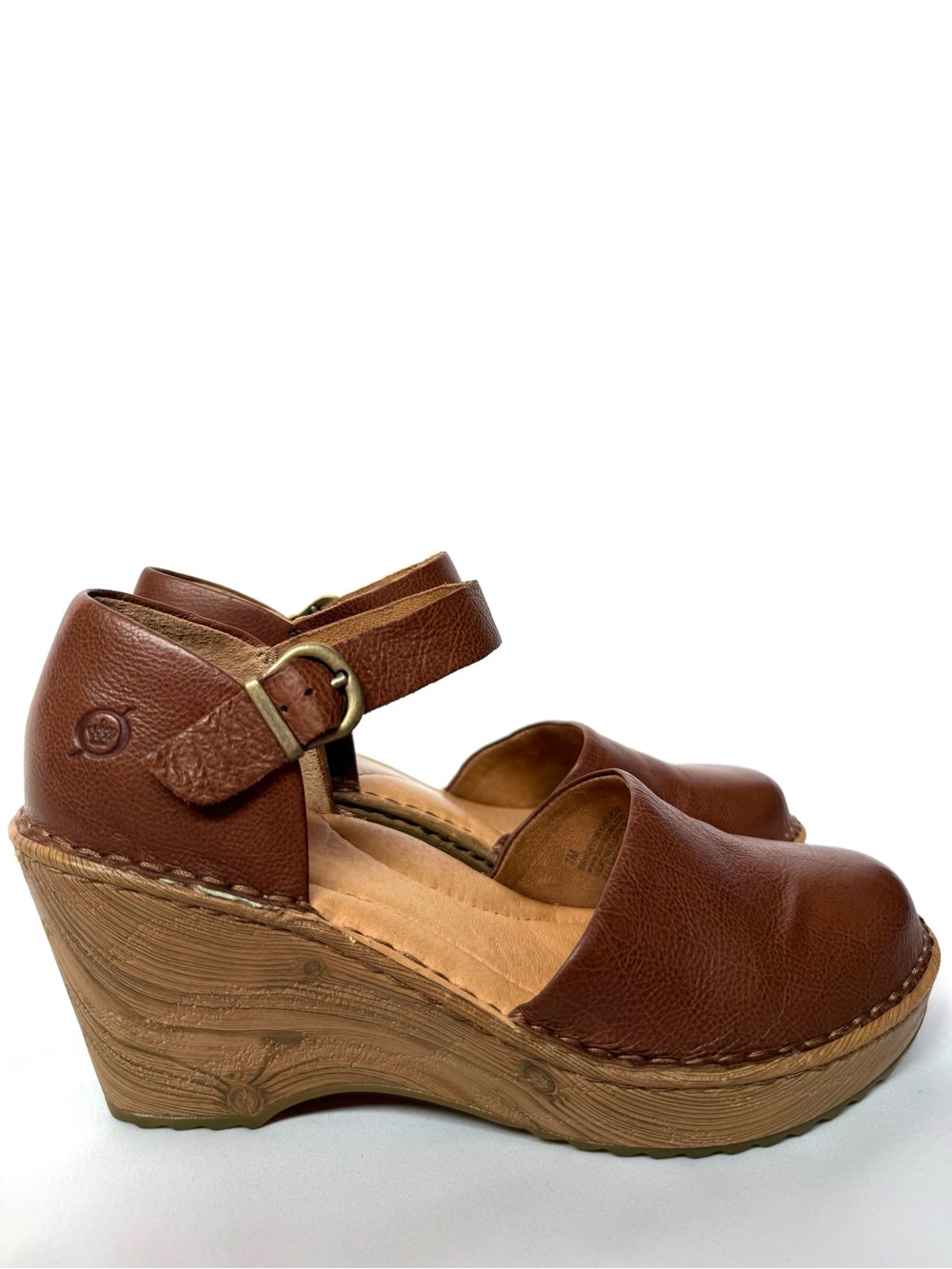 Brown Leather Wedge Mary Jane Clogs Comfort Platform Shoes Size 8